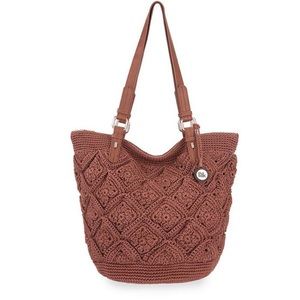 The Sak NWOT Silverwood Crochet Shopper Purse Handbag Maroon